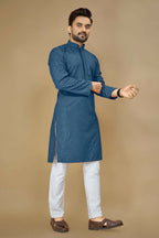 Anaita Teal Embroidered Rayon Straight Kurta | Grocsy