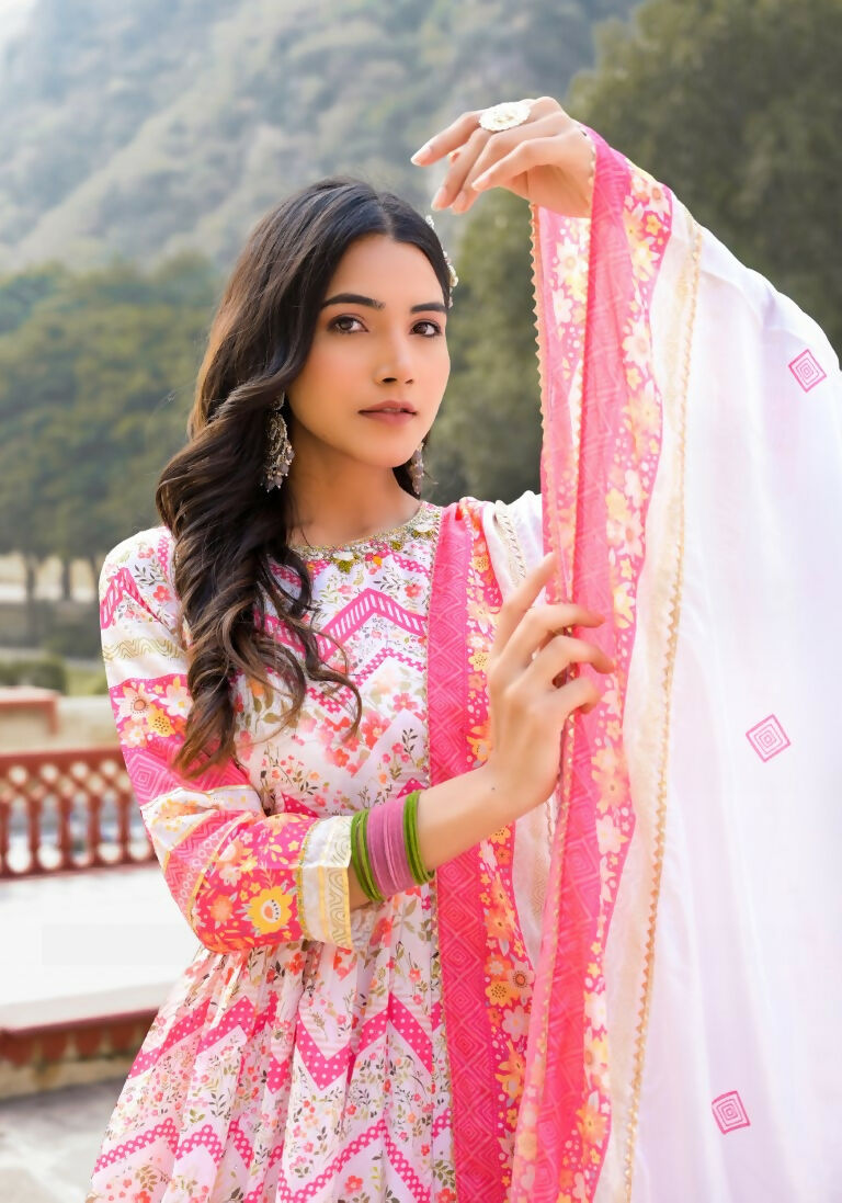 Wedding Designer Multi Soft Dola Silk Anarkali suit with Dupatta - Sanj | Grocsy