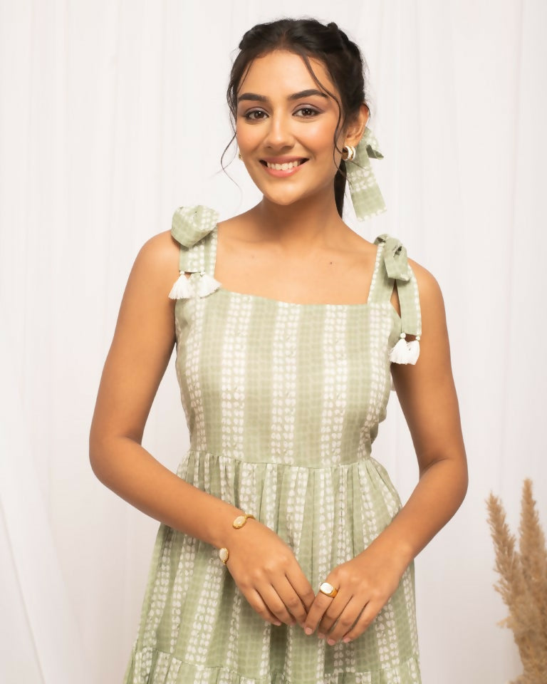 FIORRA Women's Green Cotton Printed Dress | Grocsy