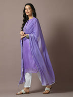 Myshka Women's Lavender Printed Kota Straight Party Kurta Set With Dupatta | Grocsy