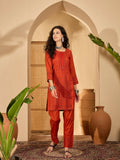 Joban Fashion Embroidery Rust Pure Cotton Cord Set | Grocsy