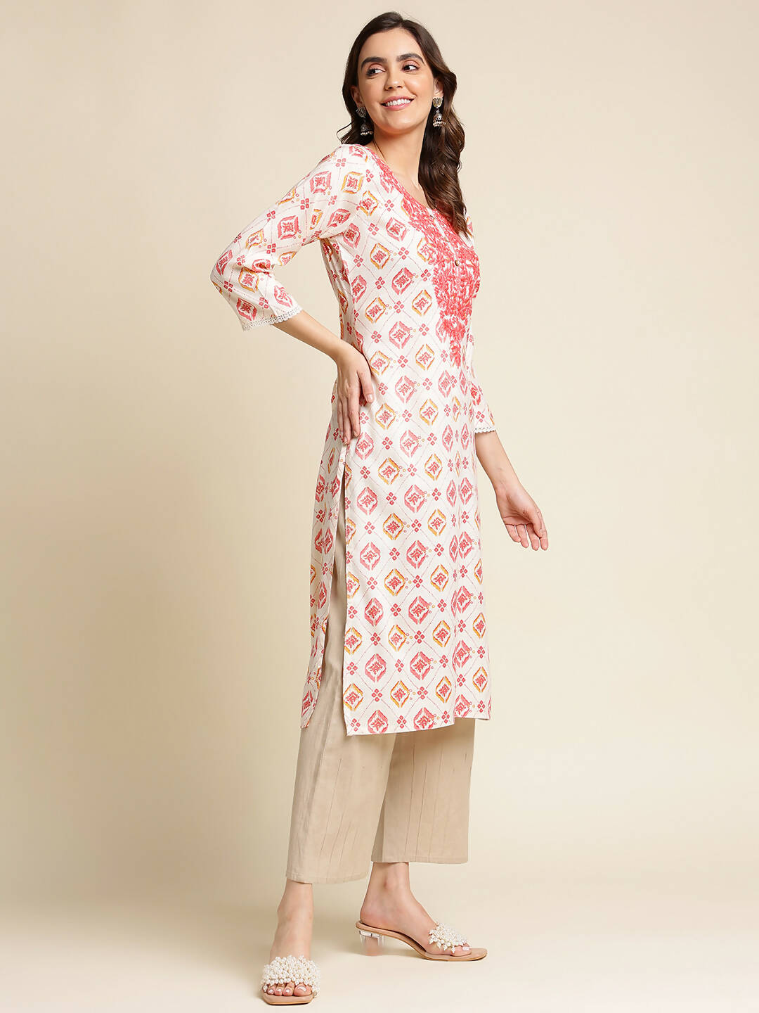 Red Poly Rayon Aztec Printed Straight Fit Kurta - Prasuti | Grocsy