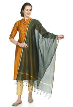 Mominos Fashion Moeza Banarsi Piping Bottle Green Dupatta | Grocsy