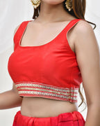 Amodini Designer Studio Red Blouse with Embellished Waistband | Grocsy