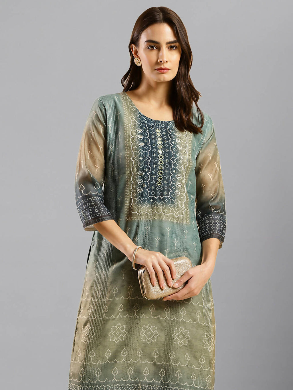 Blue Chinon Digital Printed With Hand Work Kurta - Himanshi | Grocsy
