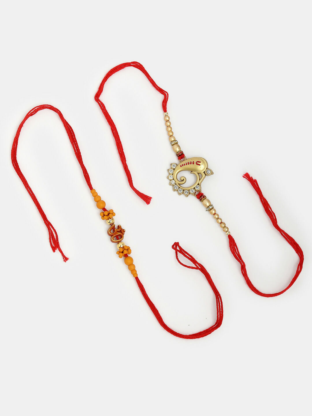 NVR Men Set of 2 Gold-Toned Ganesha Stone-Studded Rakhi With Roli Chawal | Grocsy