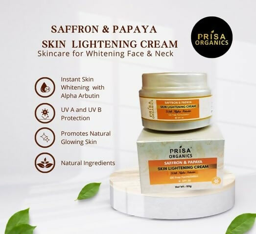 Prisa Organics Saffron & Papaya Skin Lightening Cream With Alpha Arbutin SPF 20 | Grocsy