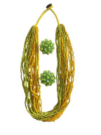 Inhanns Vibrant Handmade 20 Layers Beaded Necklace With Matching Earrings - Yellow & Green | Grocsy