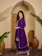 Joban Fashion Embroidery Purple Chinon Silk Kurta Set | Grocsy