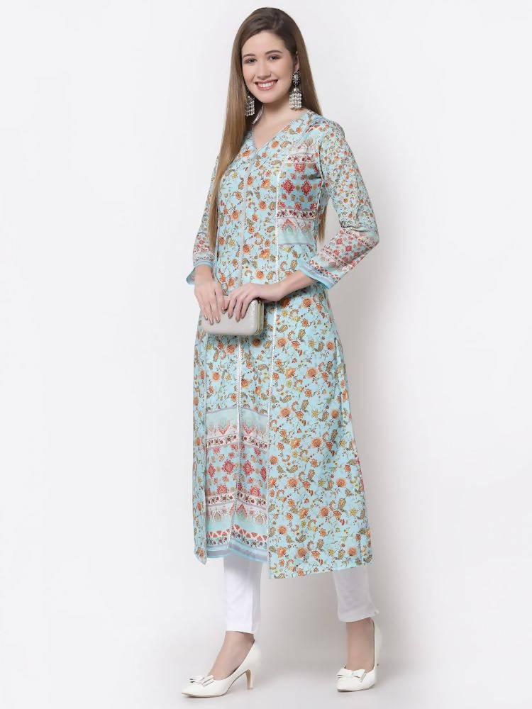 Myshka Blue Color Pure Cotton Printed Kurta | Grocsy