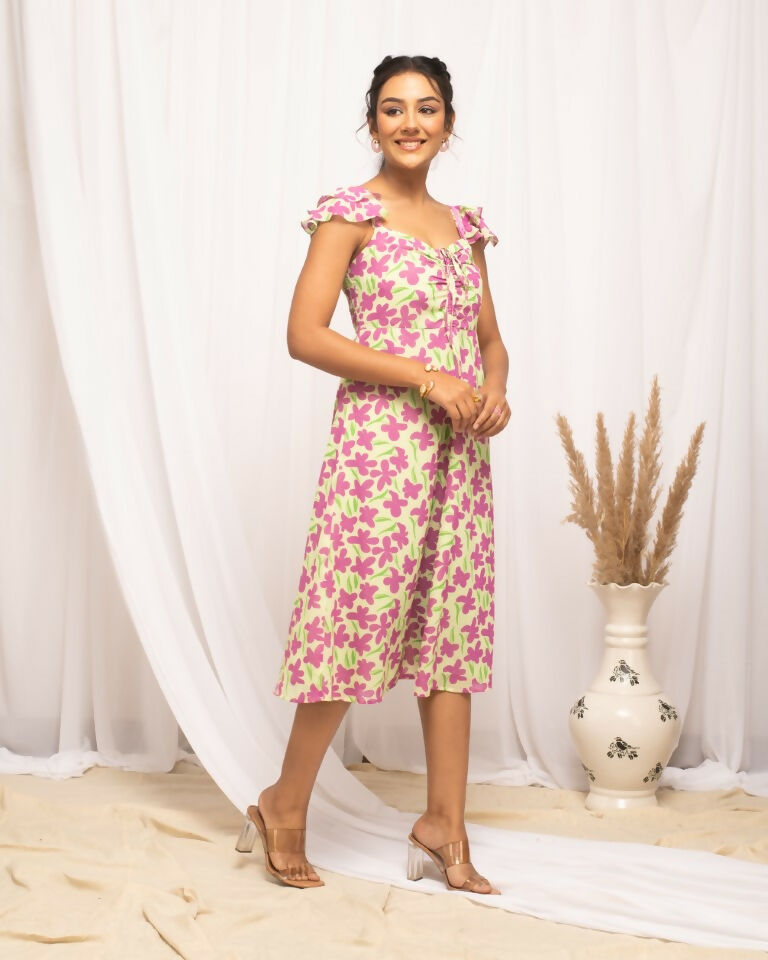 FIORRA Women's Pink Georgette Floral Printed Dress | Grocsy