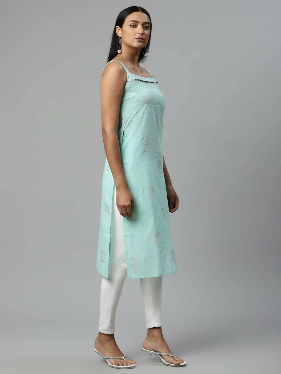 Ahalyaa Womens Summer Blue Color Pure Cotton Printed Kurtas | Grocsy