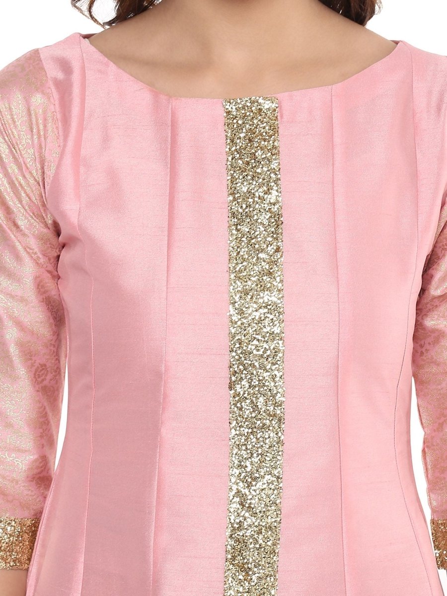 Ahalyaa Women's Pink Poly Silk Kurta | Grocsy