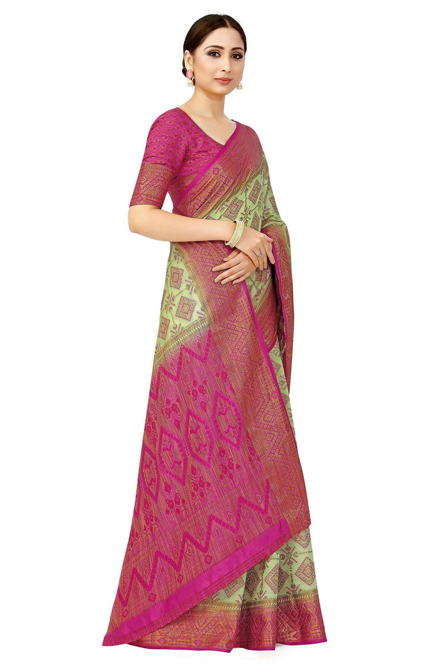 Mimosa Women's Patola Style Art Silk Green Saree | Grocsy