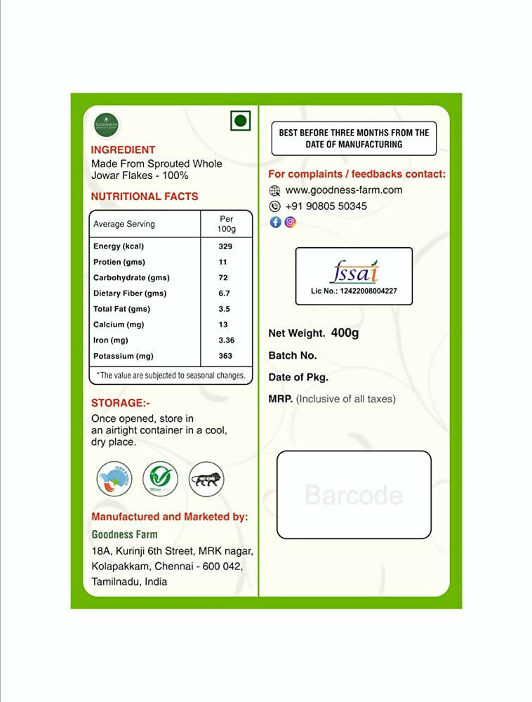 Goodness Farm Jowar Flakes/Sorghum Flakes | Grocsy