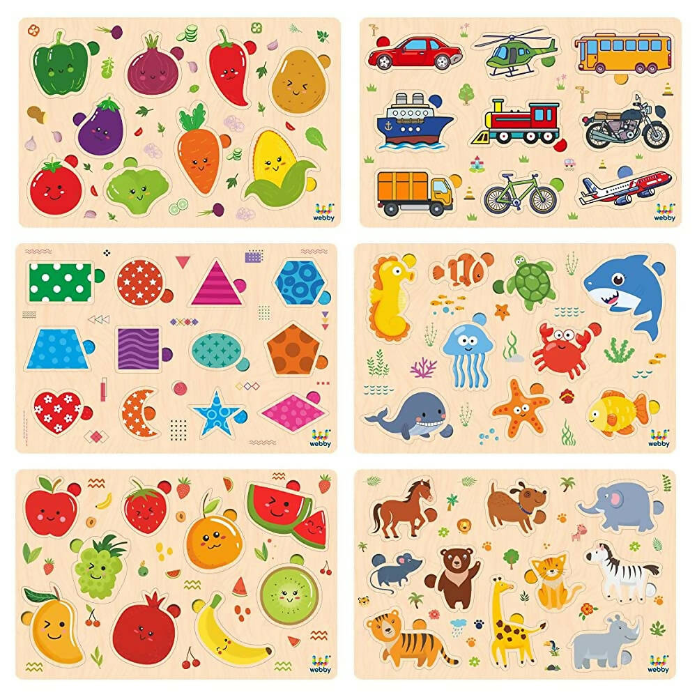 Webby Wooden Educational Puzzle for Preschool Kids- Set of 6 | Grocsy