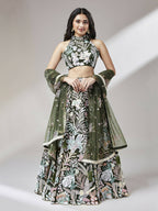House of Panchhi Olive Net Sequinse Work Lehenga & Blouse with Dupatta | Grocsy