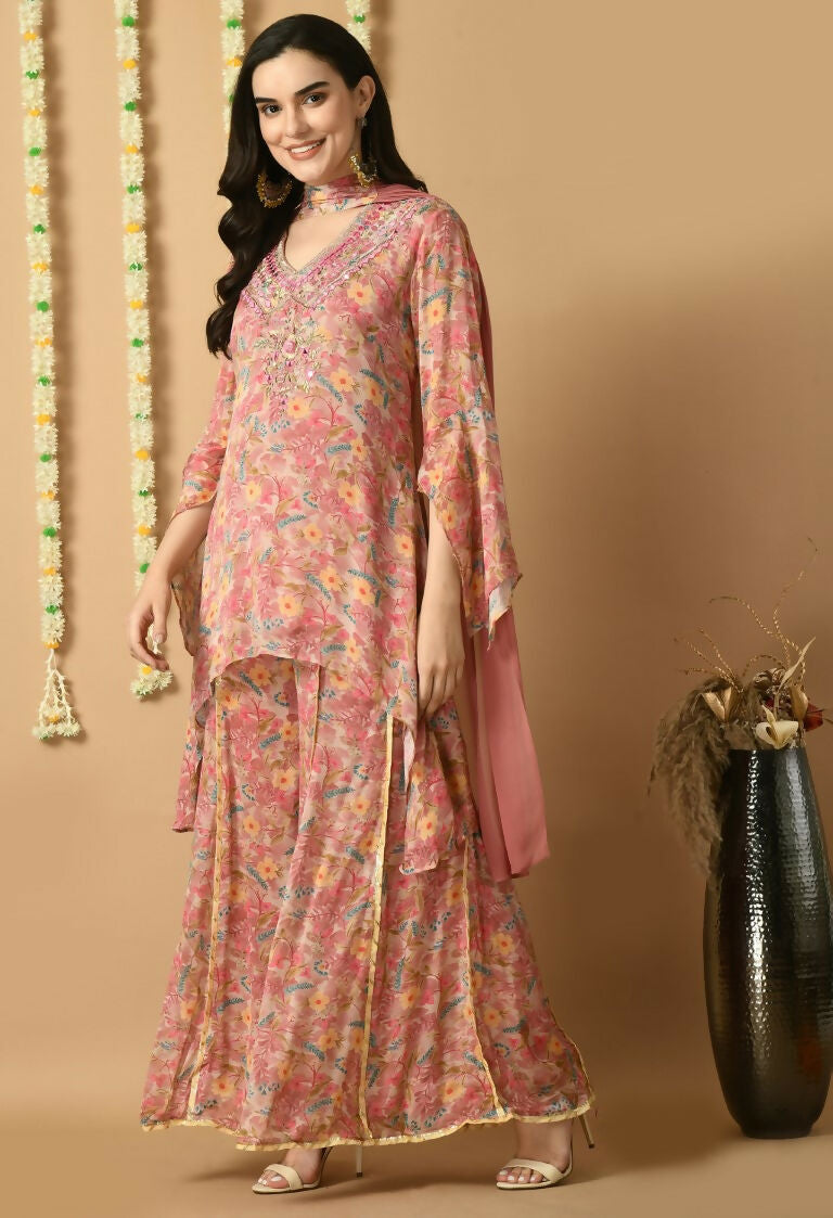 Joban Fashion Rose Gold Chinnon Kurta Set | Grocsy