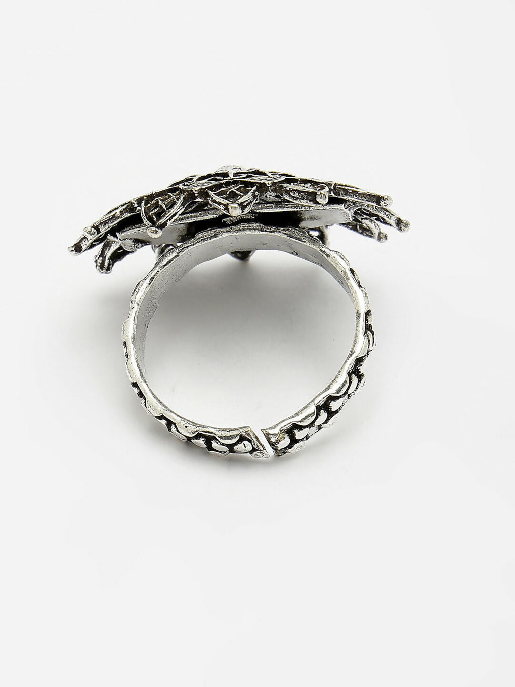 NVR Women's Silver-Toned Floral Shape Adjustable Finger Ring | Grocsy