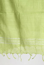 Mominos Fashion Moeza Women's Linen Cotton Silver Border Parrot Green Dupatta | Grocsy