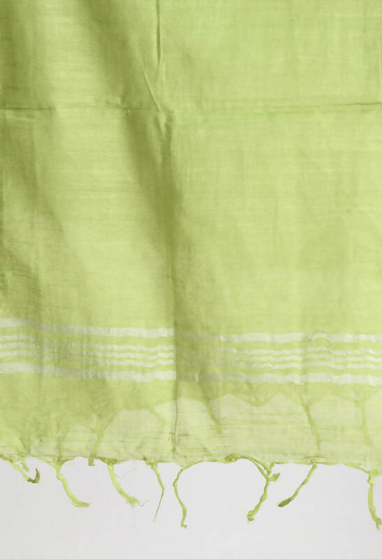 Mominos Fashion Moeza Women's Linen Cotton Silver Border Parrot Green Dupatta | Grocsy