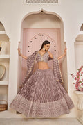 Aastha Fashion Onion Pink Butterfly Net White Cotton Thread Work, Zari Work And Sandwich Sequence Work Embroidery Wedding Wear Lehenga Choli | Grocsy