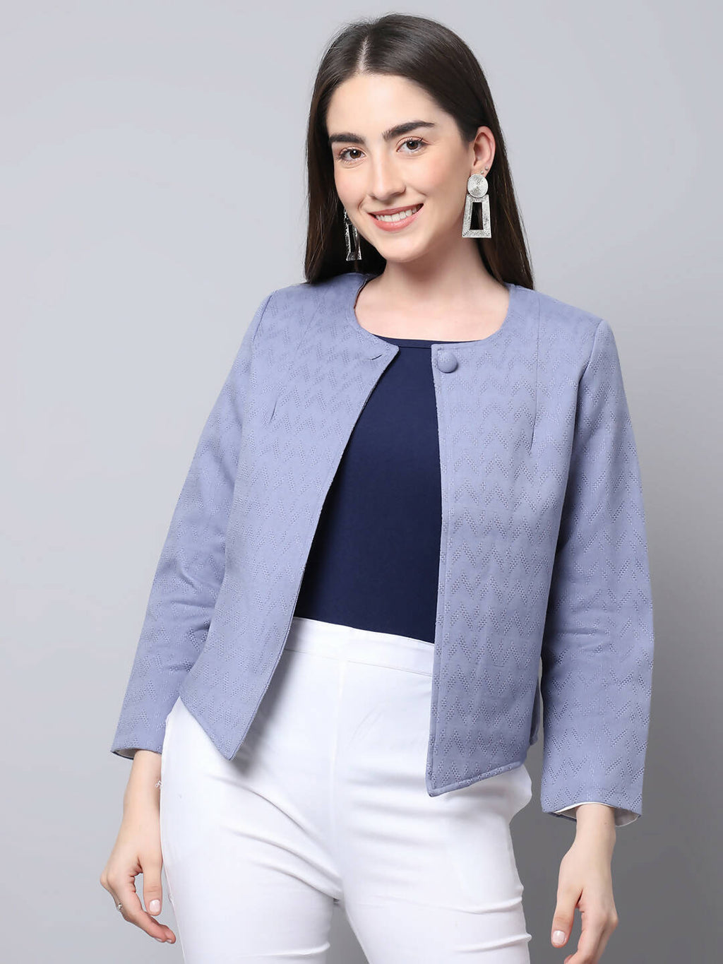 Even Apparels Grey 100% Viscose Open Front Statement Women's Jacket | Grocsy