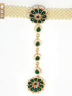 NVR Women's Green Gold-Polished Stone Studded Handcrafted Ring Bracelet | Grocsy