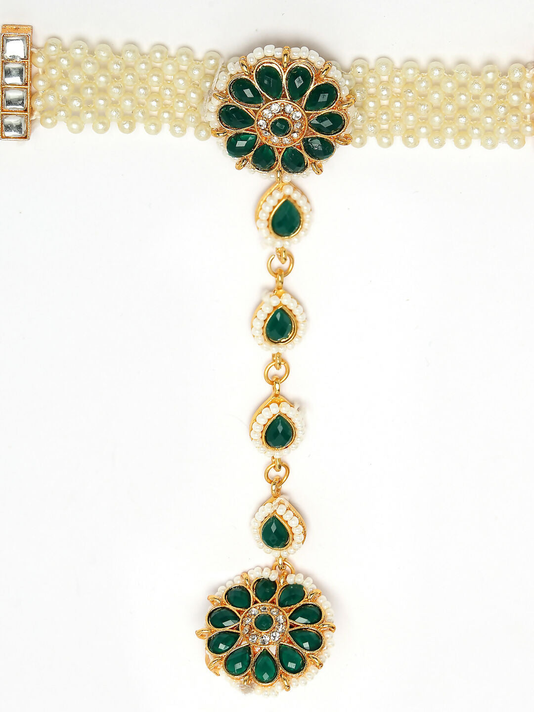 NVR Women's Green Gold-Polished Stone Studded Handcrafted Ring Bracelet | Grocsy