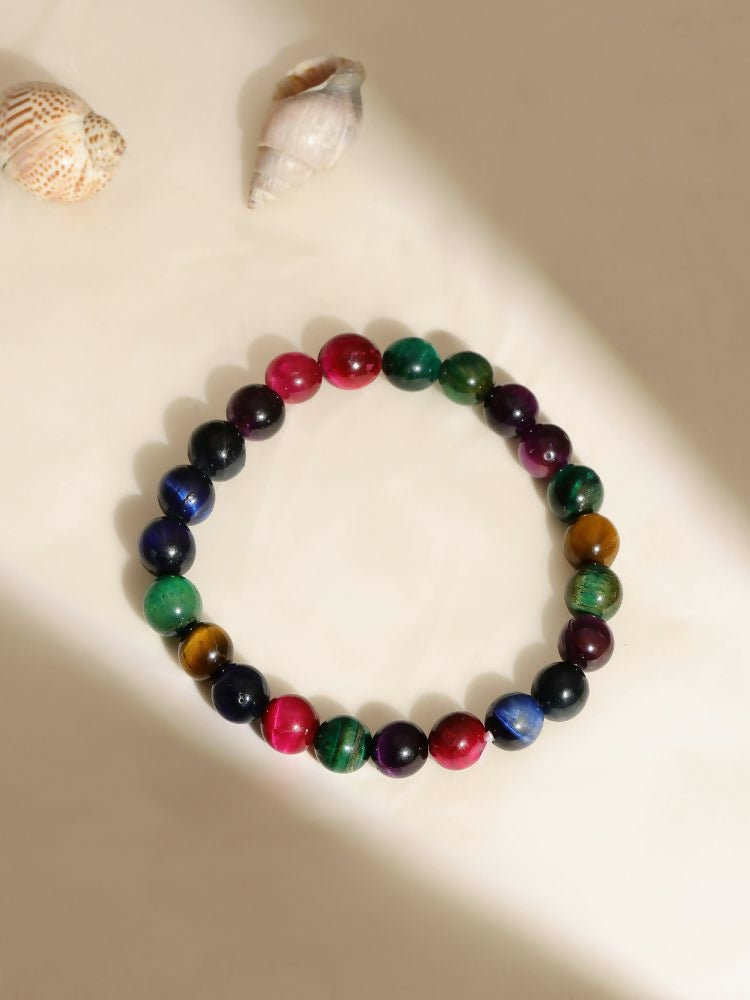 Red Carnelian, Lapis Lazuli, Amethyst and Green Avanturine Multicoloured Cyrstal Beads bracelet - Ruby Raang | Grocsy