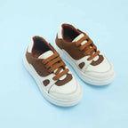 Tiny Bugs Boys Lace Up Casual Shoes - White & Brown | Grocsy
