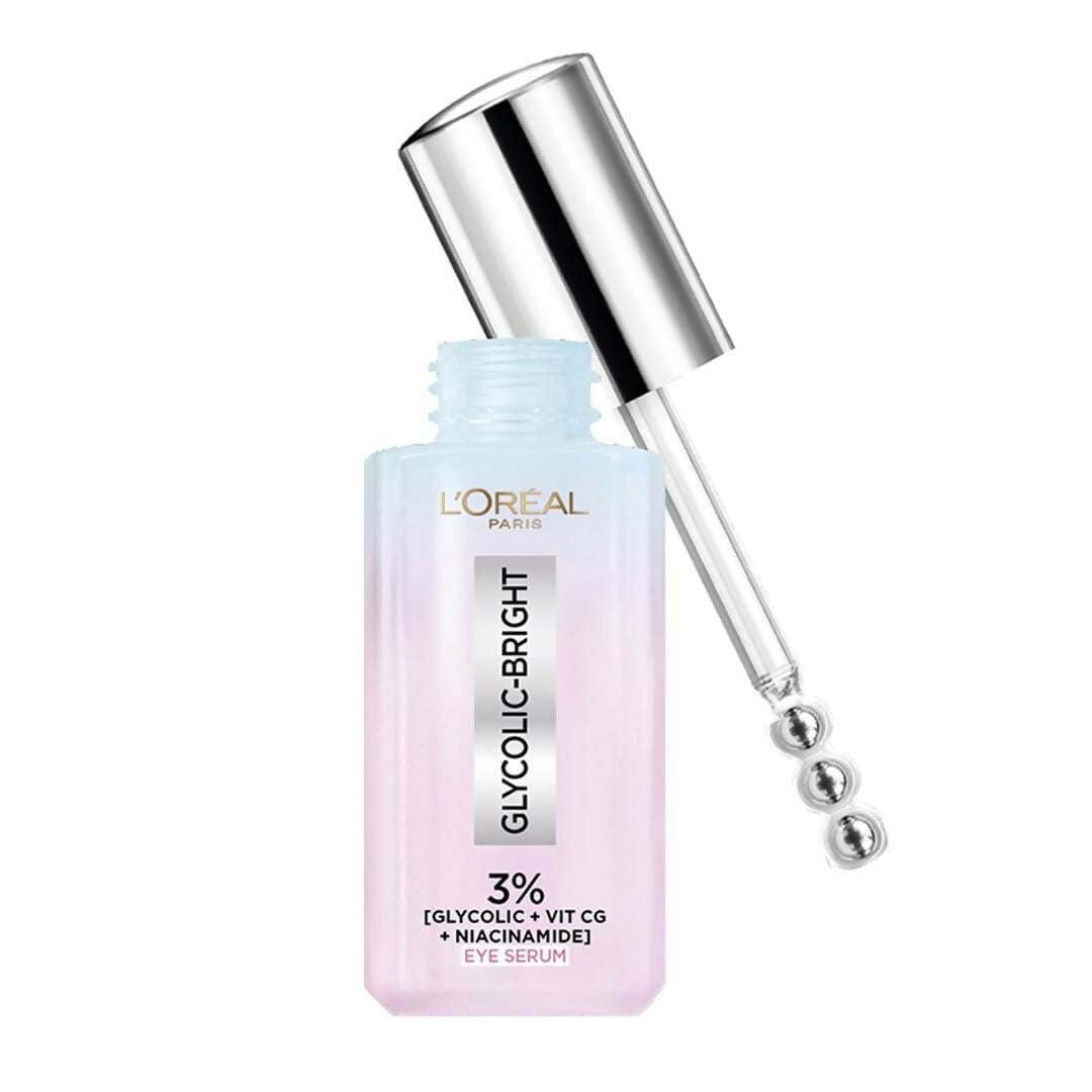 L'Oreal Paris Glycolic Bright Dark Circle Eye Serum With 3% [Glycolic + Vit Cg + Niacinamide] | Grocsy