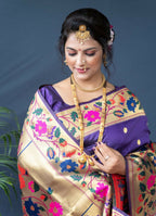 Jyoti Fashion Women's Purple Paithani Silk Zari Woven Saree with Blouse | Grocsy