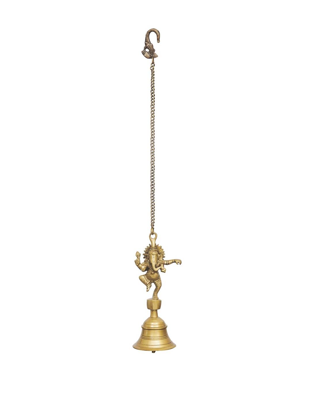 eCraftIndia Golden Brass Dancing Ganesha Idol Wall Hanging Bell With Chain | Grocsy