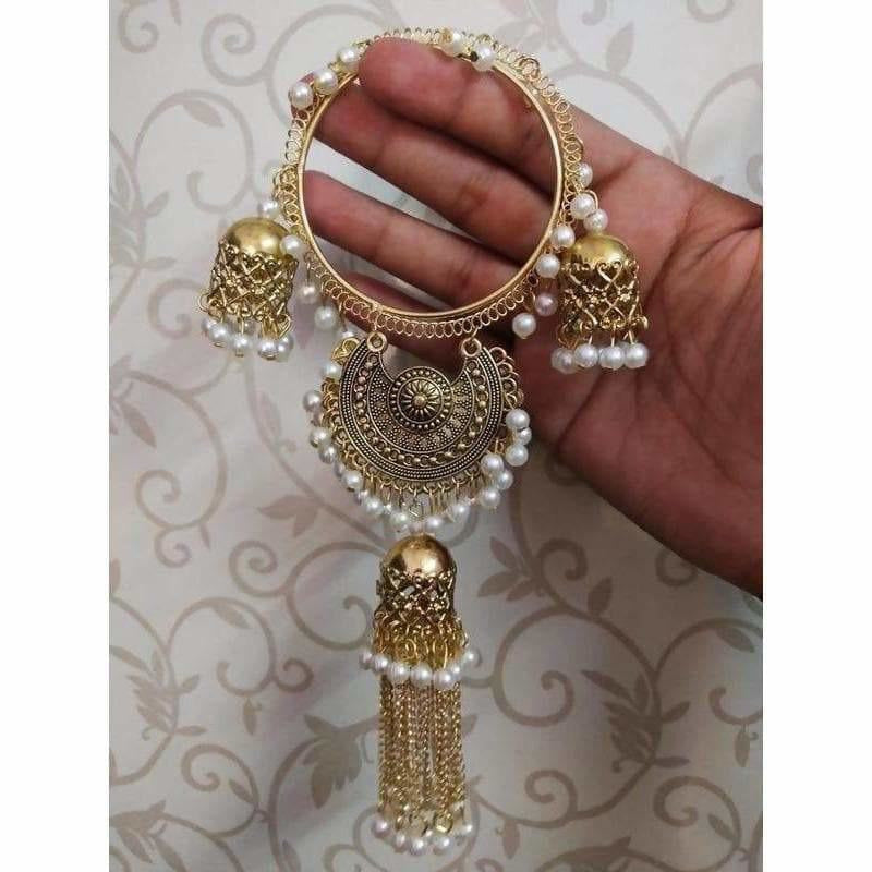 MS Fashion India Gold Color With White Pearls, Jhumkas Hanging Bangles | Grocsy
