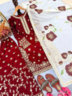 Teeya Creation Maroon Fendy Silk Beads Work Designer Wedding Wear Salwar Suit | Grocsy