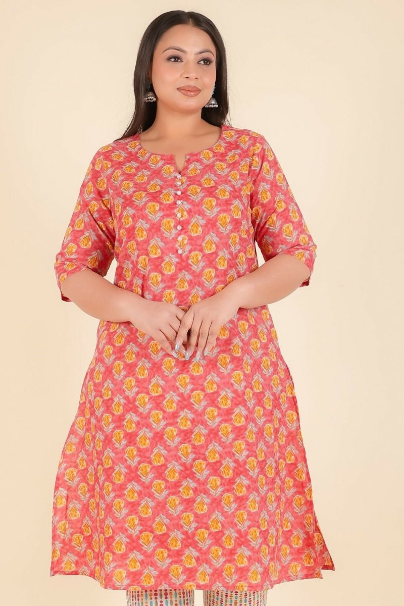 Aramya Peach Soft Cotton Floral A-line Kurta for Women | Grocsy
