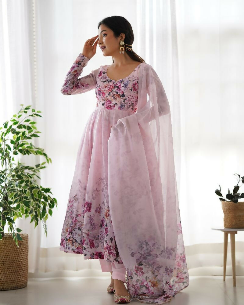 Joban Fashion Pink Kurta Set Organza Sequin Embroidery Work | Grocsy