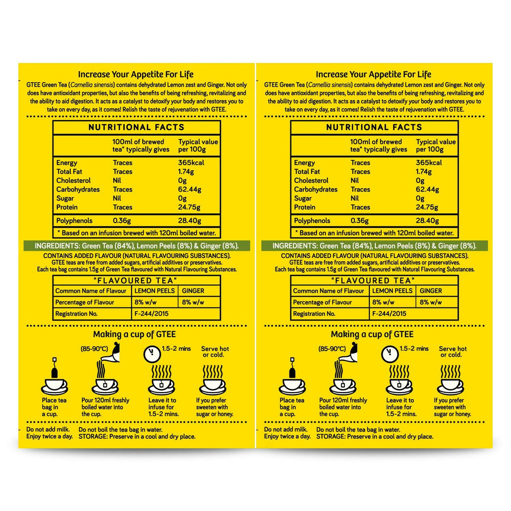 Gtee Green Tea Bags - Lemon & Ginger | Grocsy