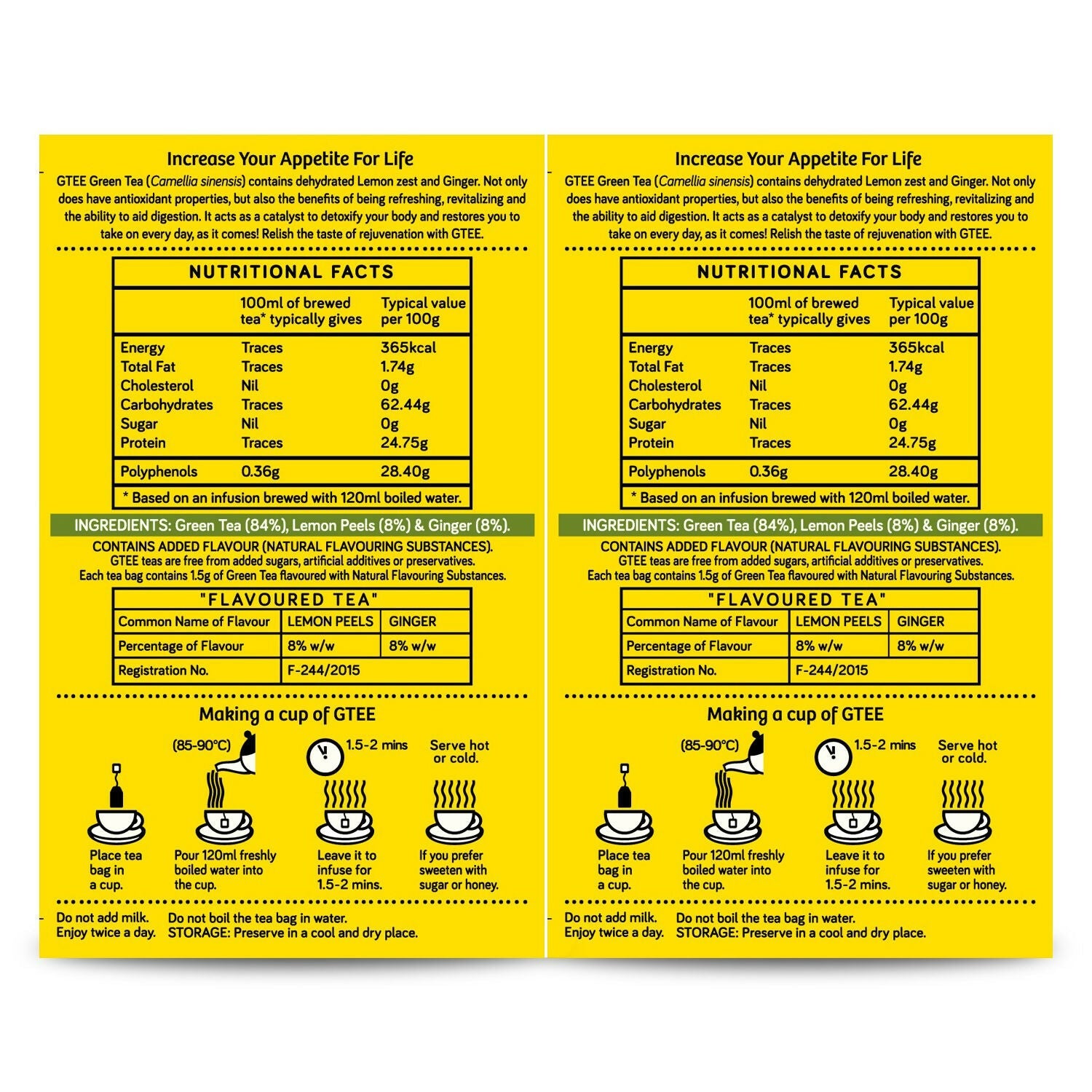 Gtee Green Tea Bags - Lemon & Ginger | Grocsy