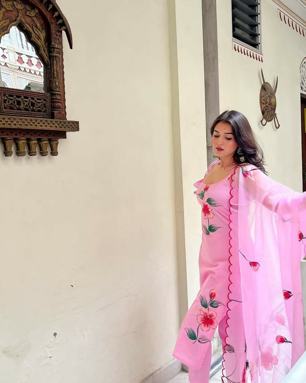 The52 Pink Women's Gorgeous Printed Viscose Fabric Straight Kurta Pant with Dupatta Set | Grocsy