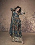 Vastranavya Georgette Digital Print With Sequence Embroidery Stitch Work Side Slit Abaya Style Suit | Grocsy