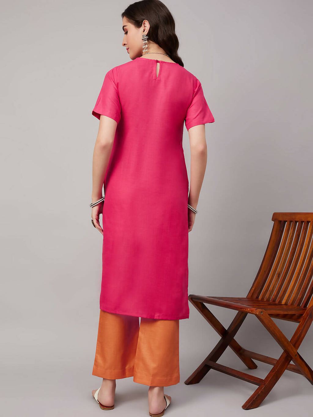 Pink Polyester solid Kurta with Palazzos - Vishwa | Grocsy