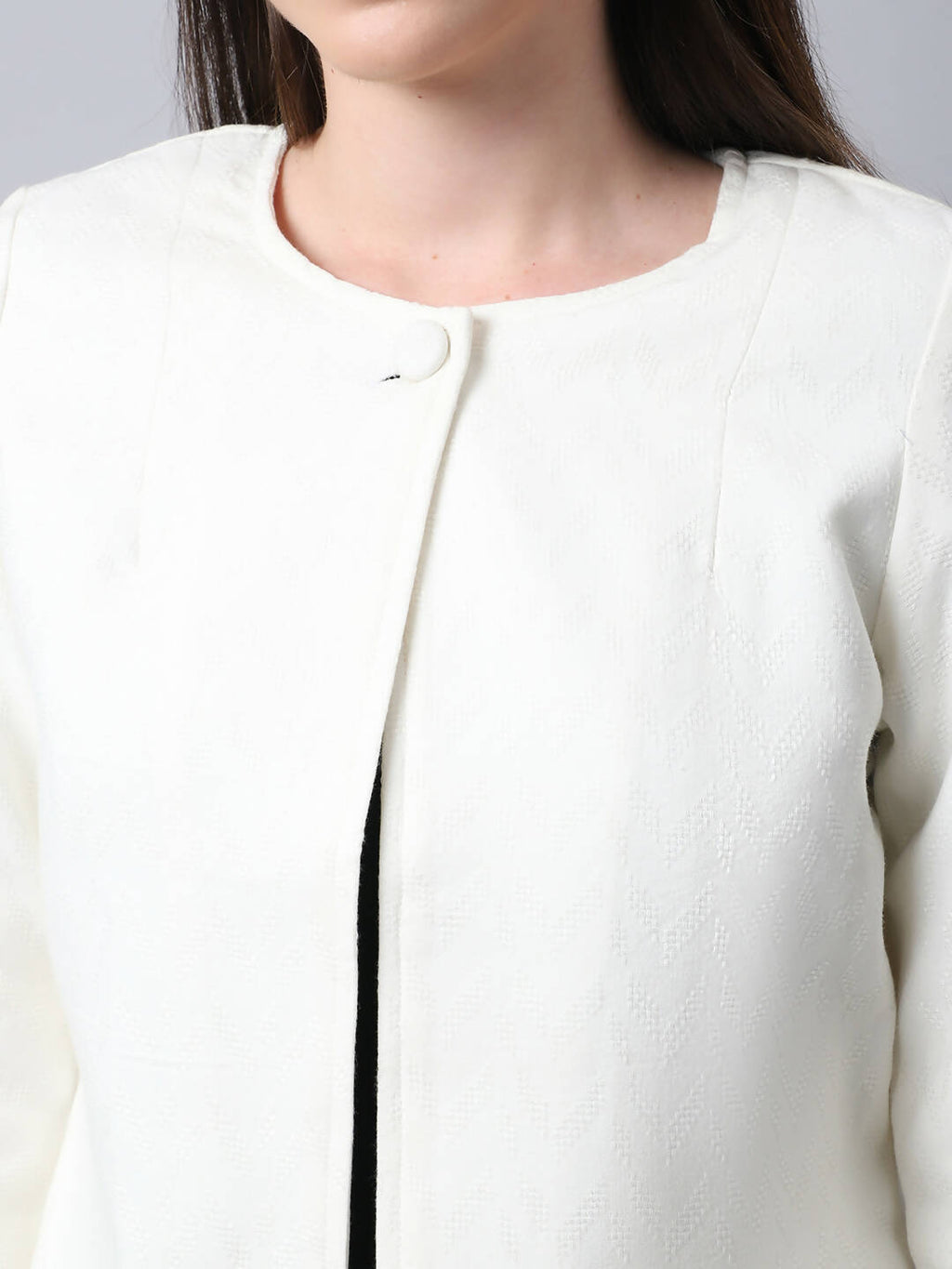Even Apparels White 100% Viscose Open Front Statement Women's Jacket | Grocsy