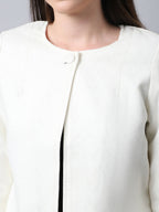 Even Apparels White 100% Viscose Open Front Statement Women's Jacket | Grocsy