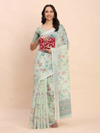 Shree Shyam Fashion Linen Cotton Light Green Saree | Grocsy