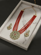 NVR Women Gold Plated Red Kundan Jewellery Set | Grocsy