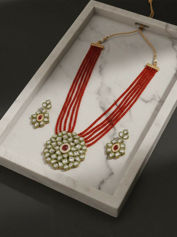NVR Women Gold Plated Red Kundan Jewellery Set | Grocsy
