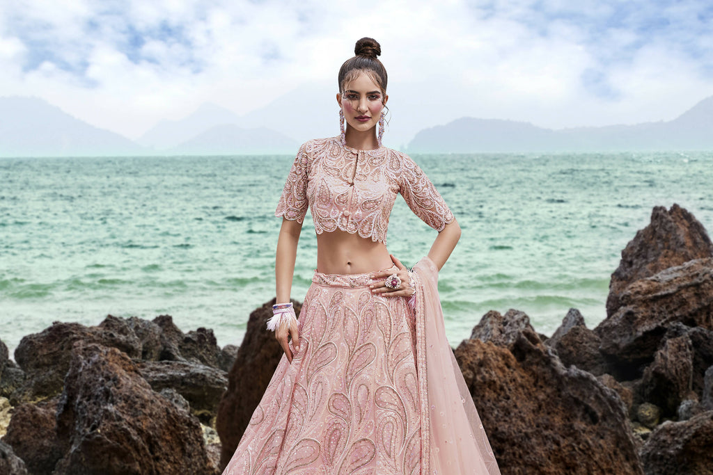 House of Panchhi Coral Net Multi Sequins with heavy Zarkan embroidery Lehenga choli & Dupatta | Grocsy