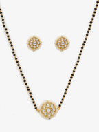 Gold-Polished Black Kundan Beaded Mangalsutra With Studs - Ruby Raang | Grocsy